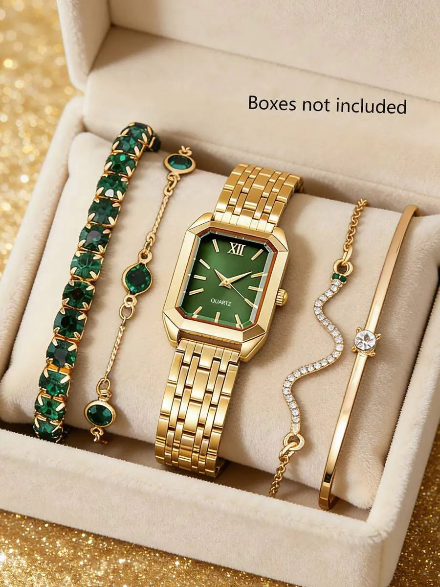 Old Money Green Watch & Jewellery Set