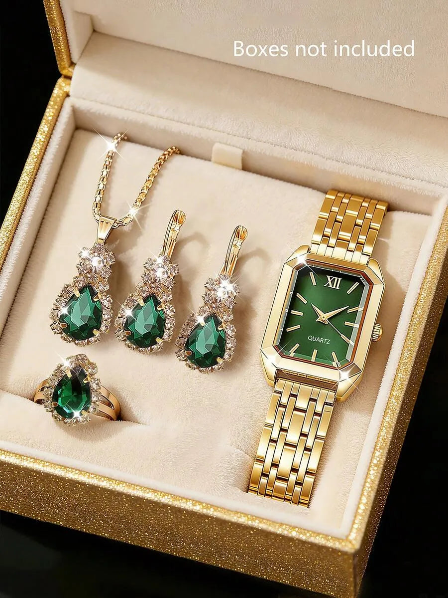 Old Money Green Watch & Jewellery Set