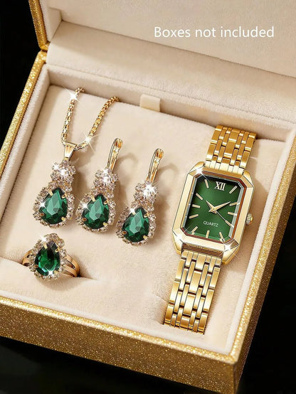 Old Money Green Watch & Jewellery Set