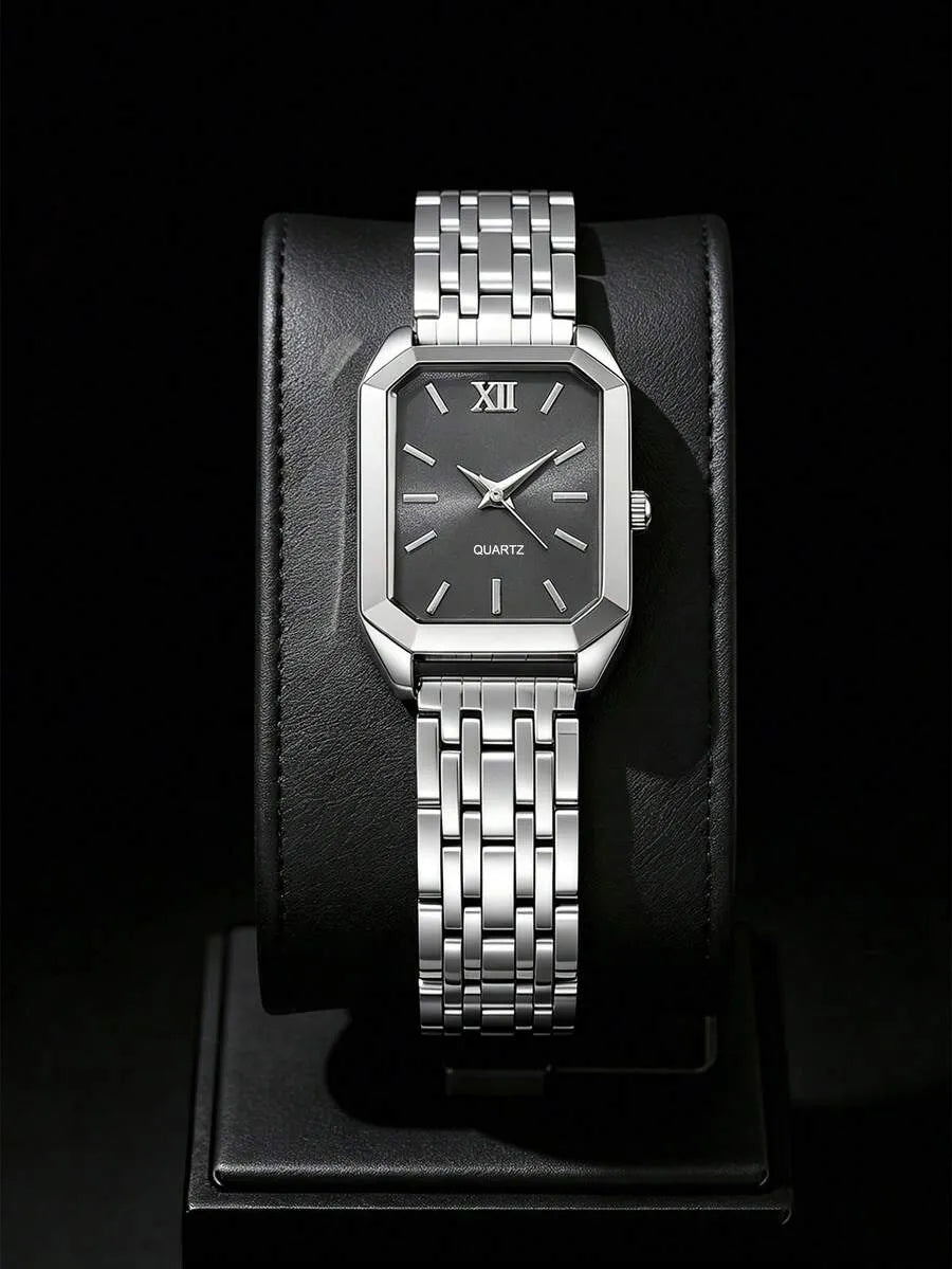 Old Money Square Watch & Heart Jewellery Set